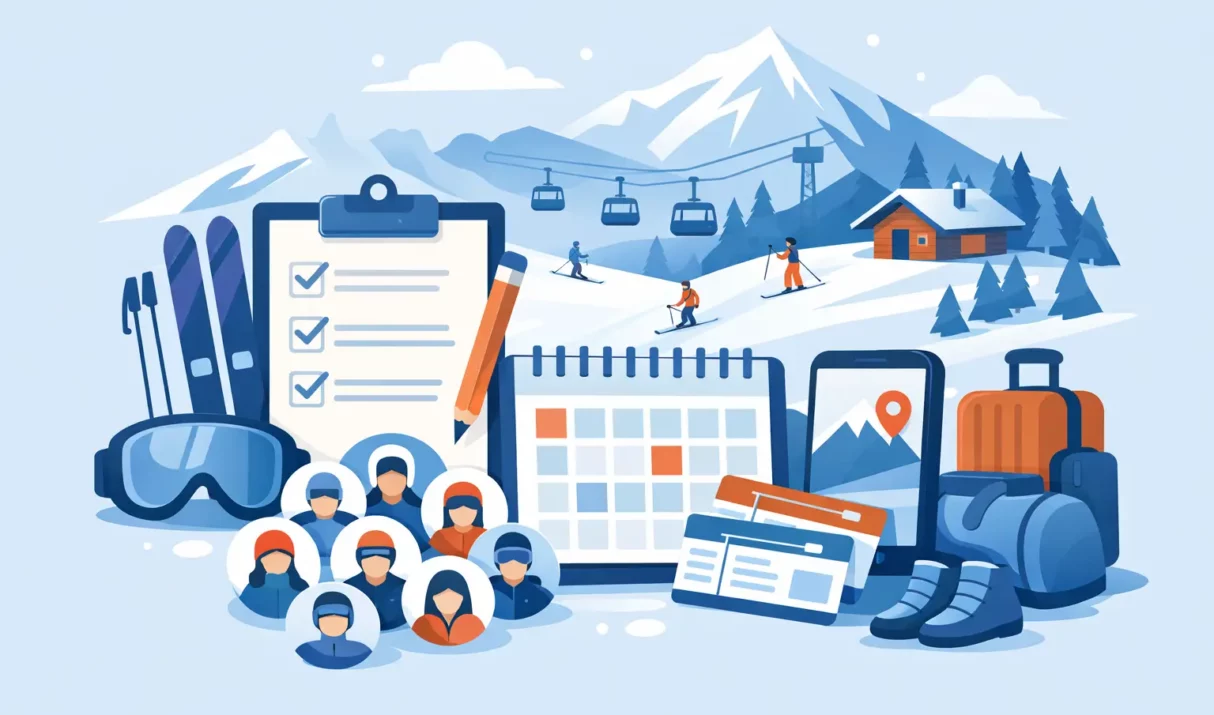 Group Ski Trip Planning Checklist for 14 Guests