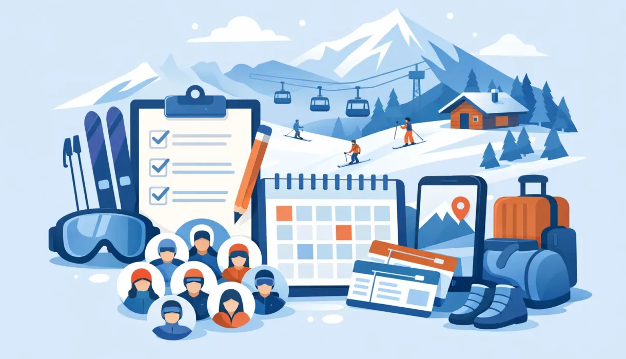 Group Ski Trip Planning Checklist for 14 Guests